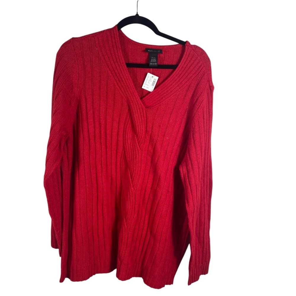 Lane Bryant VNECK Cable Knit Sweater Red Sz 18/20 NWT